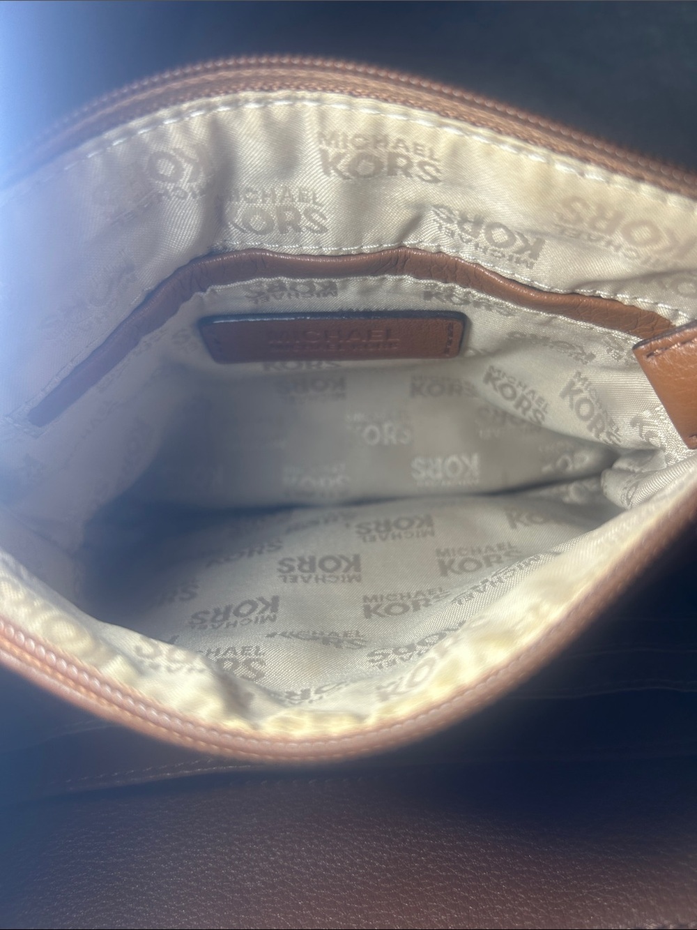 Michael Kors Chestnut Brown Pebbled Leather Crossbody with Gold MK Emblem - Picture 3 of 6
